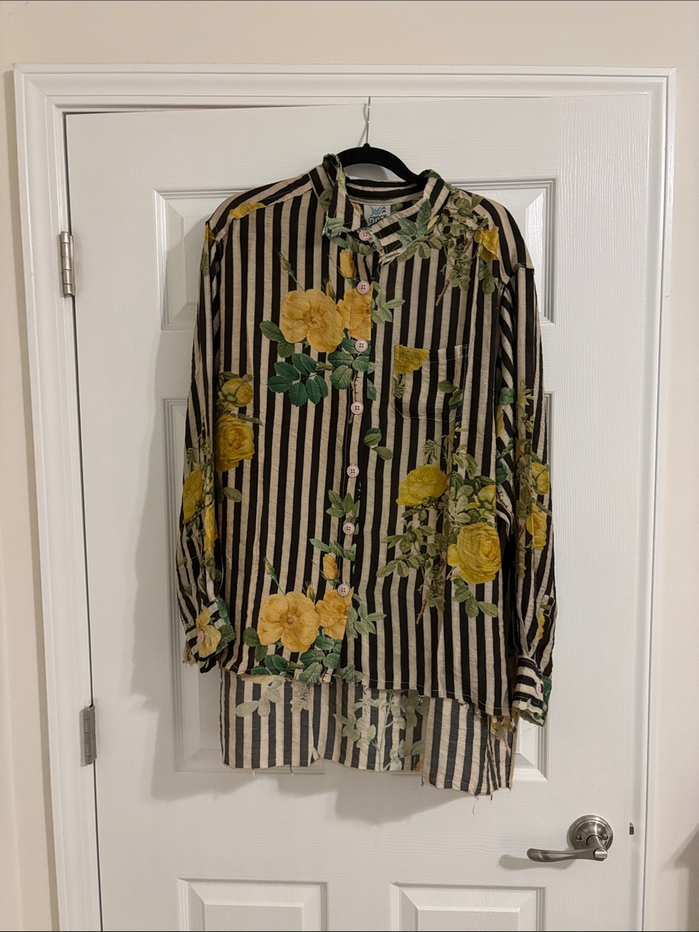 Striped Black & Cream Floral Button-Up Shirt - Casual womans Shirt